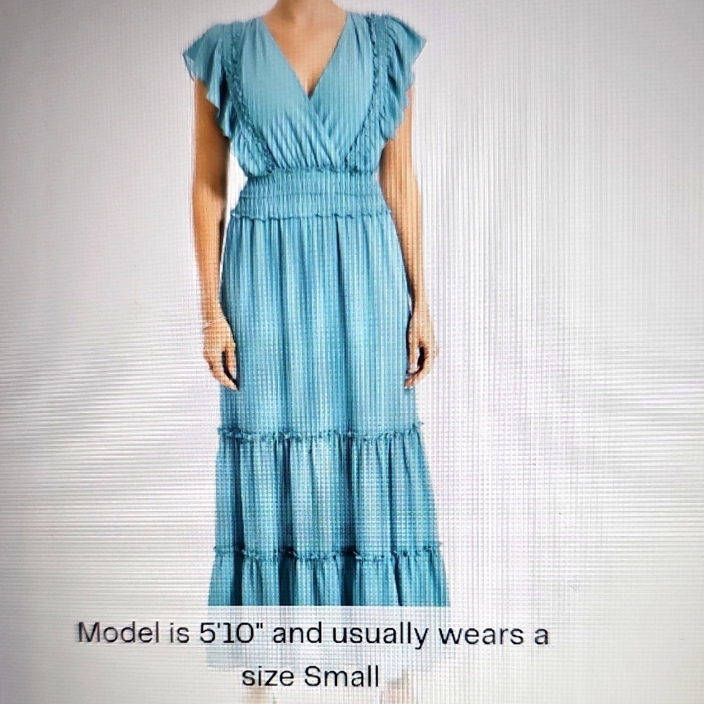 NWT Max Studio Pebble Crepe Flutter Sleeve Maxi D… - image 1